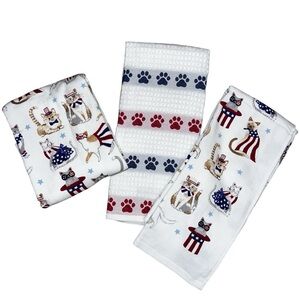 Humane World for Animals Set of 3 Kitchen Towels Cats Patriotic July 4th NWOT